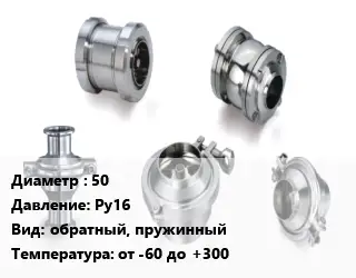 Клапан нержавеющий 50 Ру16 обратный, пружинный от -60 до +300